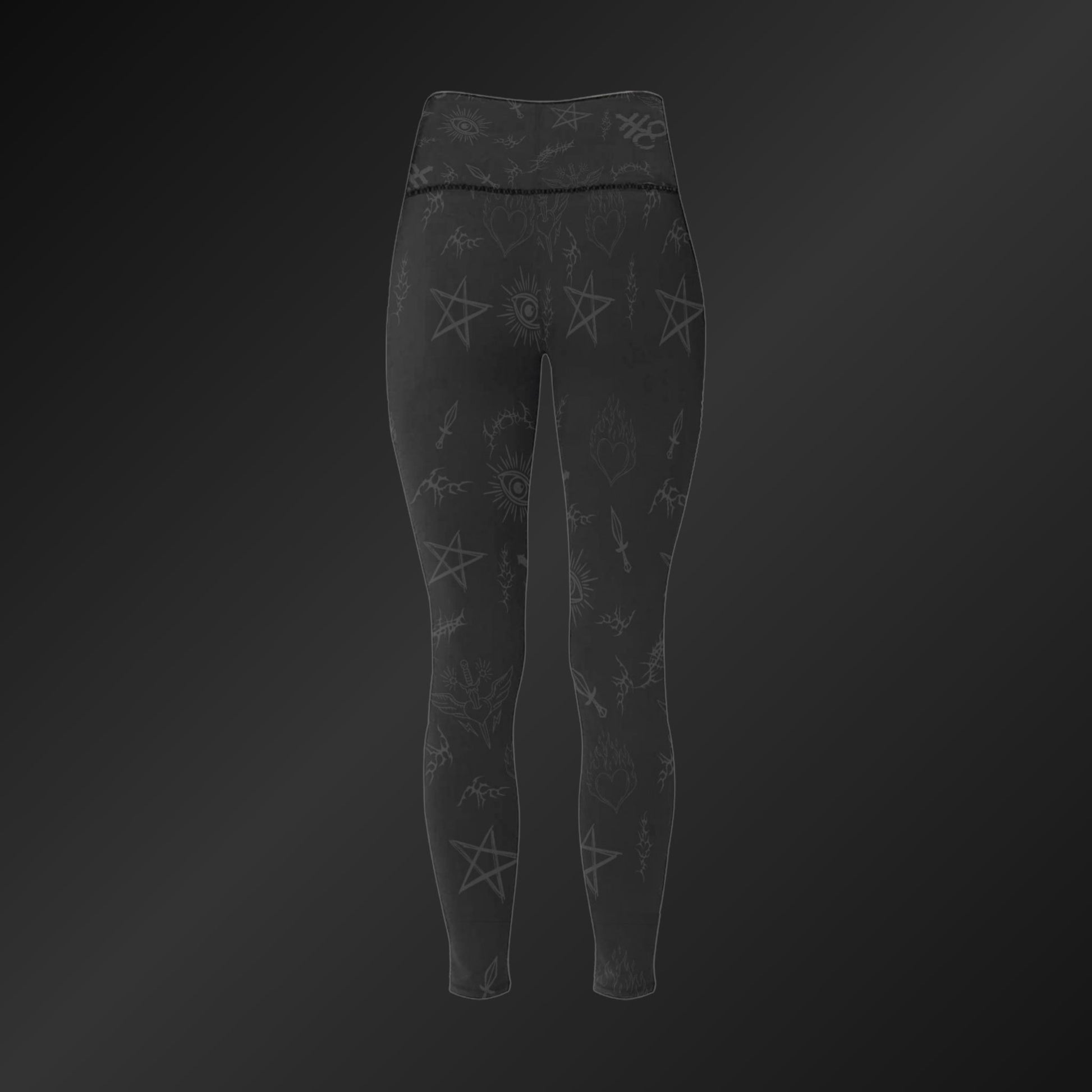 Back view of Gravebound Sigils Gothic High-Waist Leggings – Flat Lay Product Image