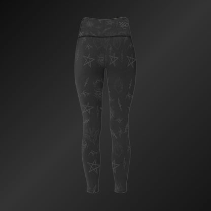 Back view of Gravebound Sigils Gothic High-Waist Leggings – Flat Lay Product Image