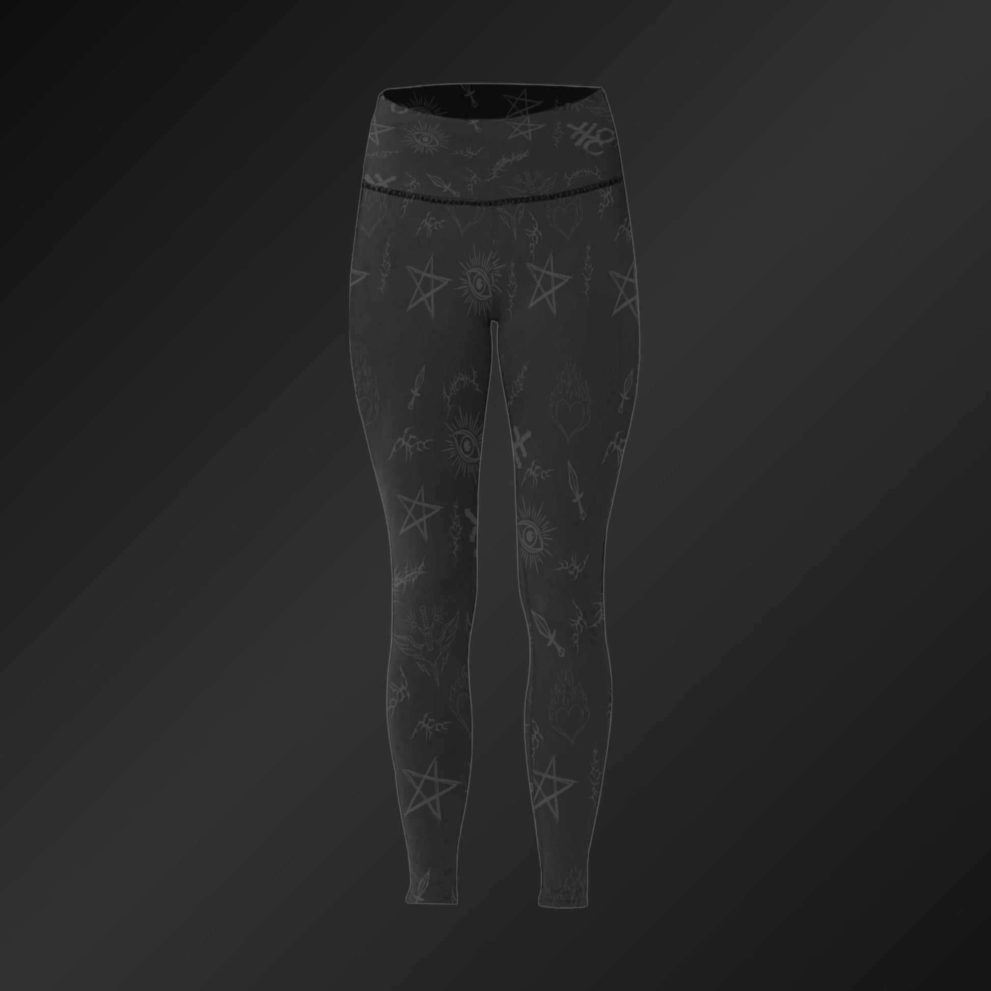 Front view of Gravebound Sigils Gothic High-Waist Leggings – Flat Lay Product Image
