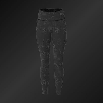 Front view of Gravebound Sigils Gothic High-Waist Leggings – Flat Lay Product Image