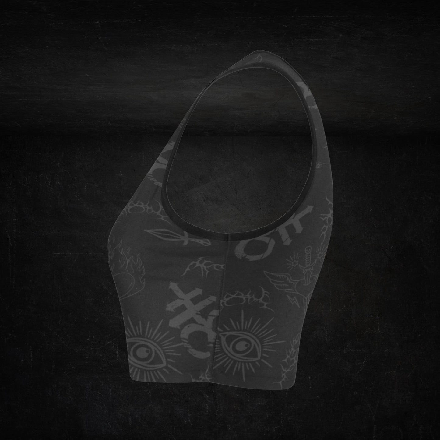 Side View of Gravebound Sigils Dark Gothic Sports Bra – Stretch Performance Fabric