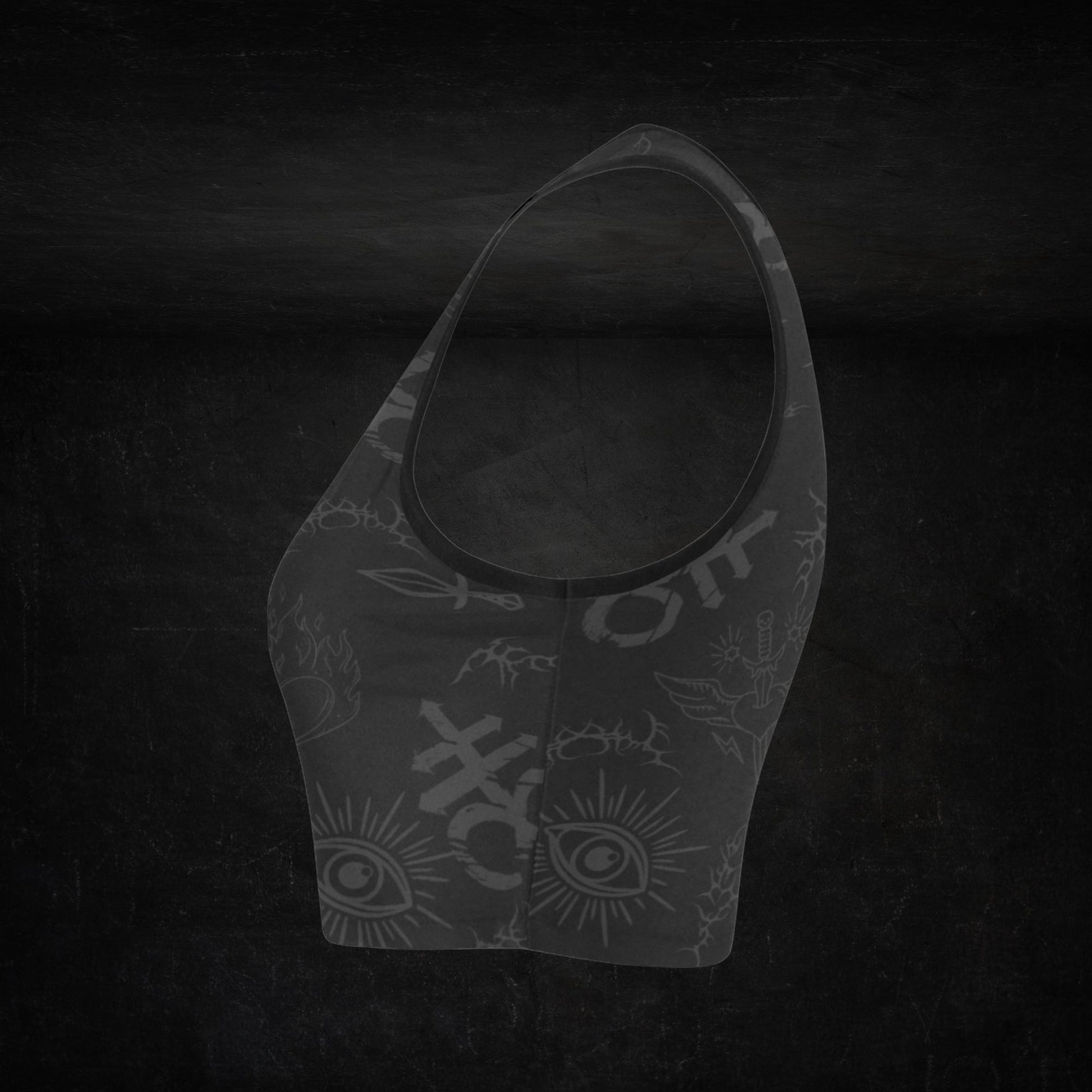 Side View of Gravebound Sigils Dark Gothic Sports Bra – Stretch Performance Fabric