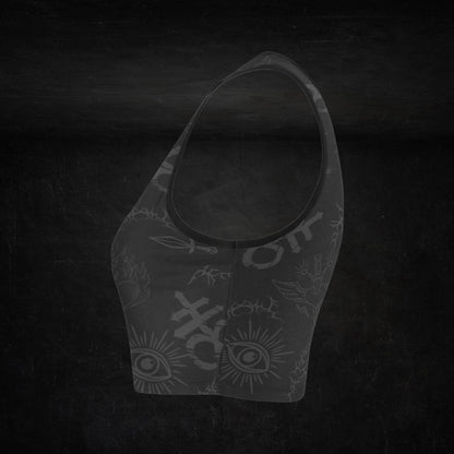 Side View of Gravebound Sigils Dark Gothic Sports Bra – Stretch Performance Fabric