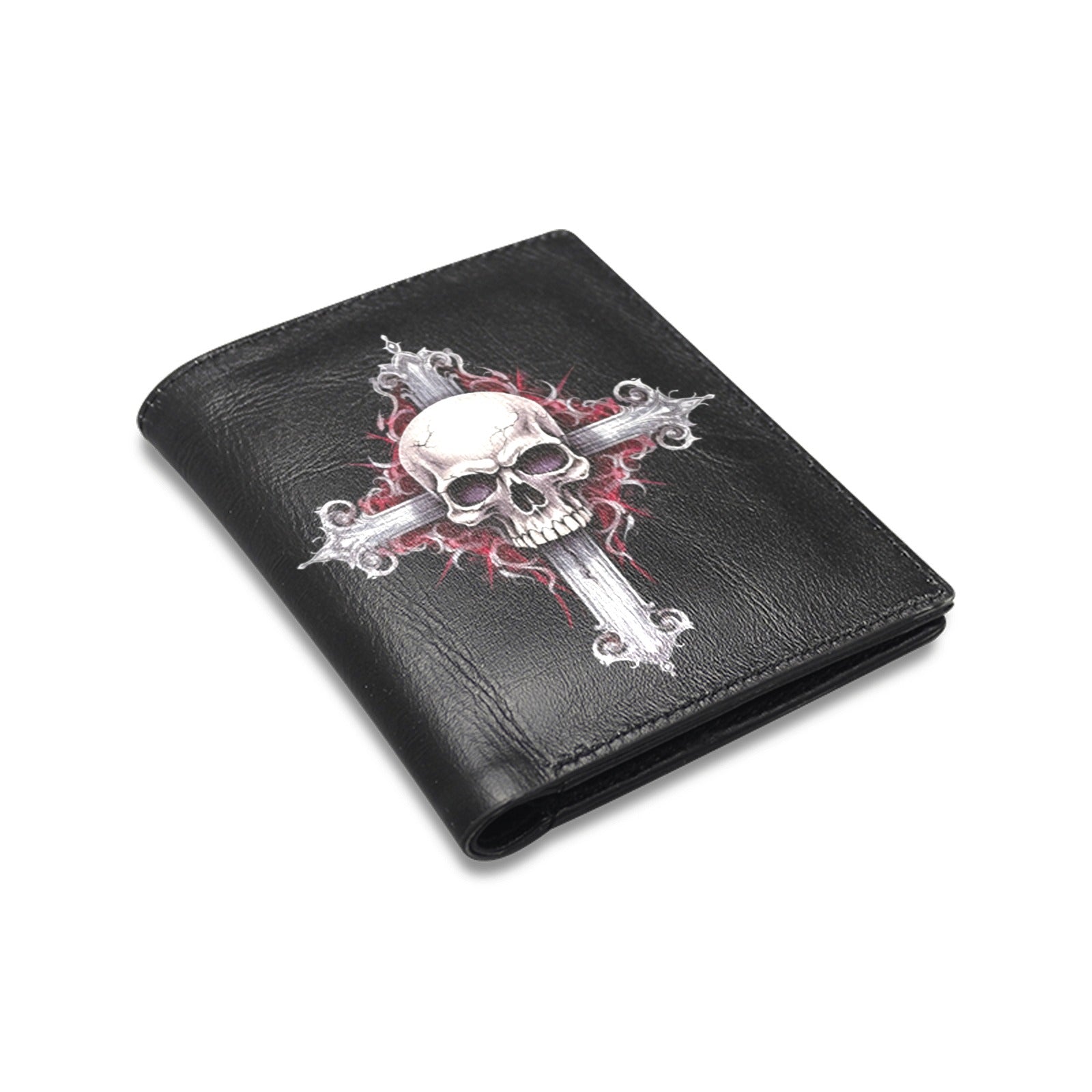 Skull And Gothic Cross Leather Wallet