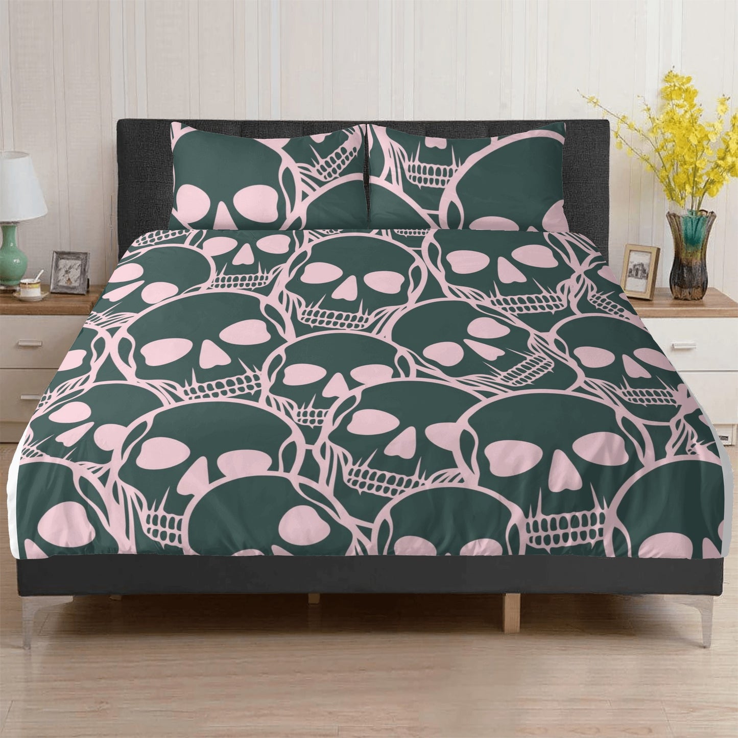 Pink And Black Skull Head3 Pcs Beddings