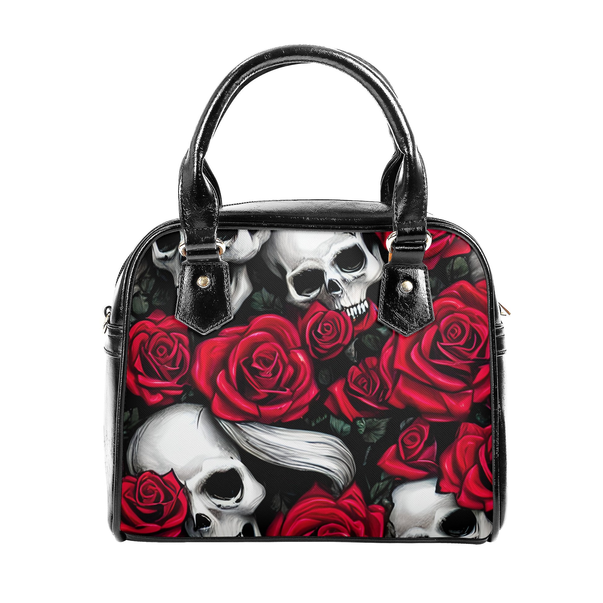 Skull Heads And Roses Shoulder Handbag