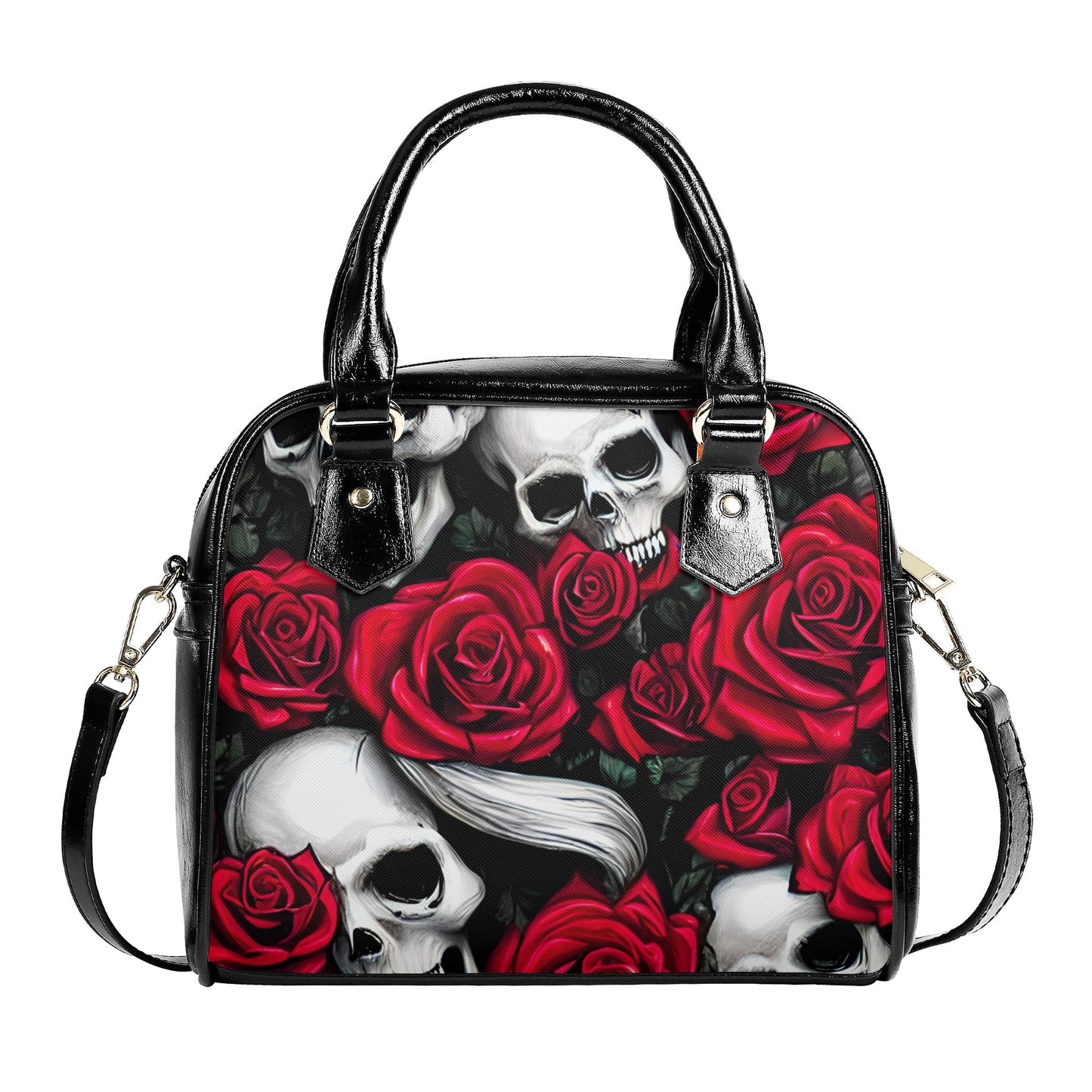 Skull Heads And Roses Shoulder Handbag