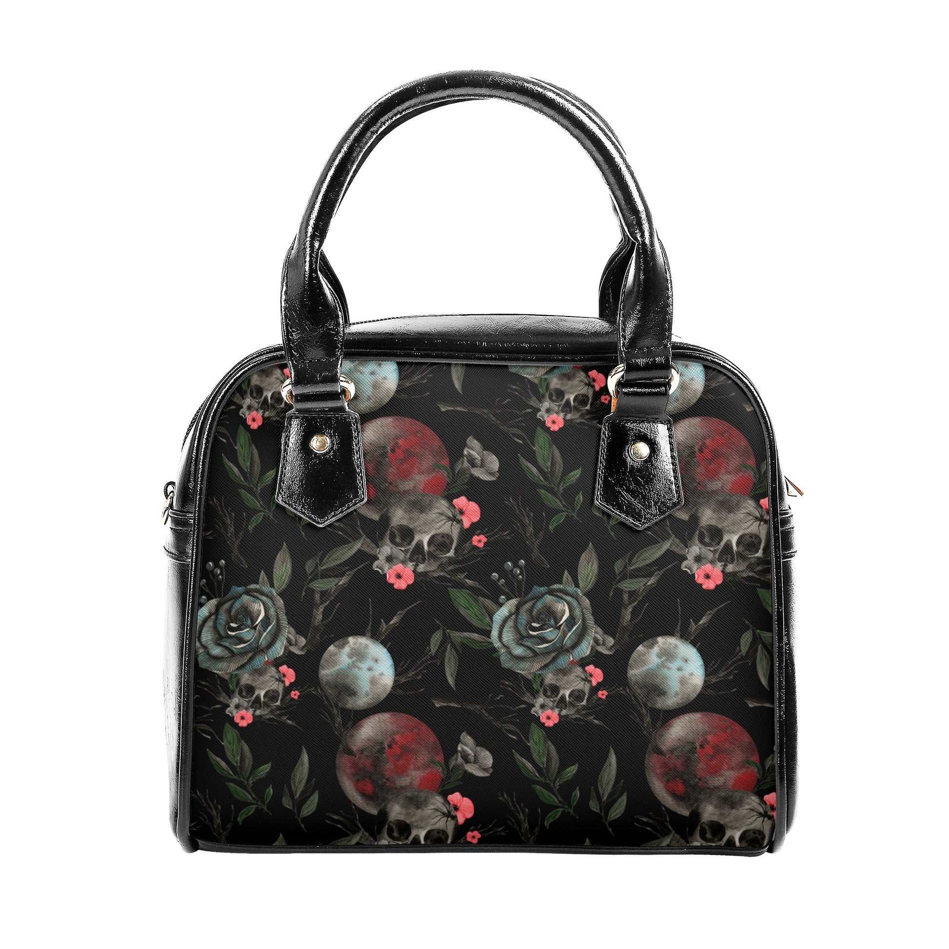 Skulls And Floral Shoulder Handbag