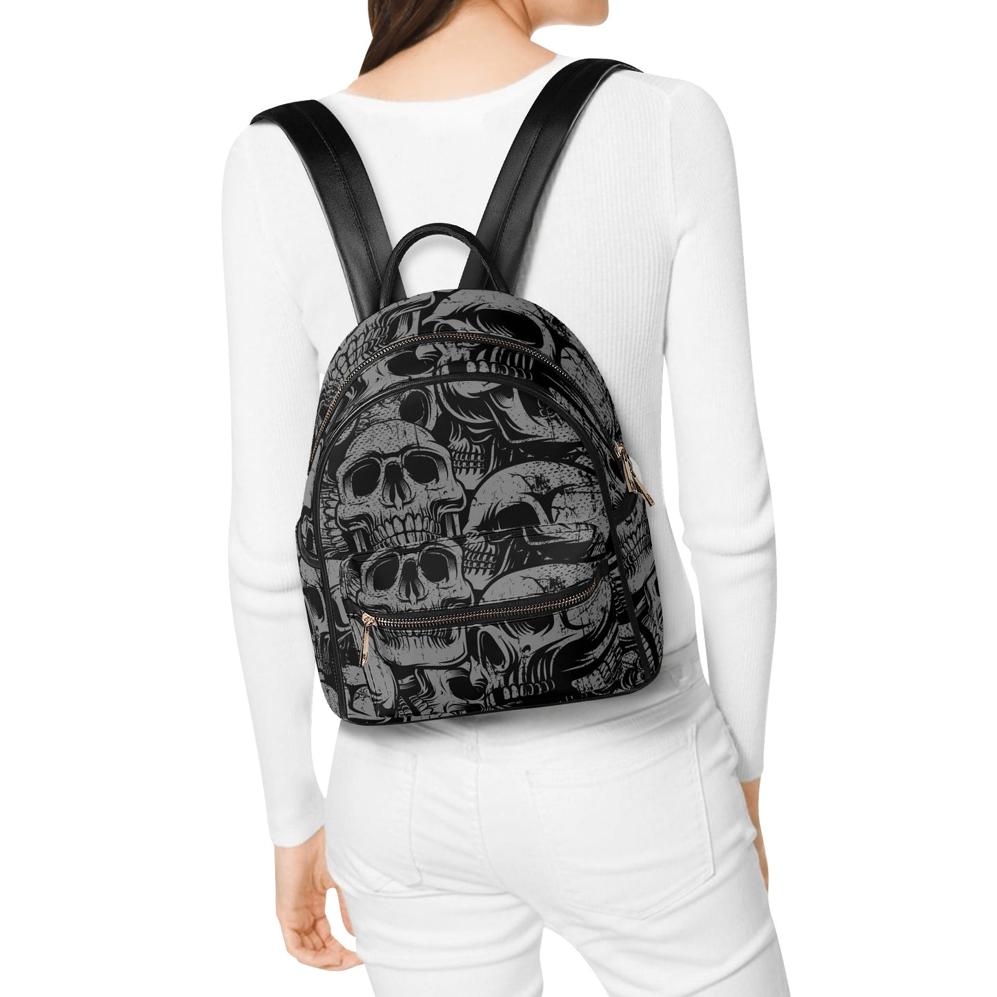 Silver Skull Heads Casual Backpack