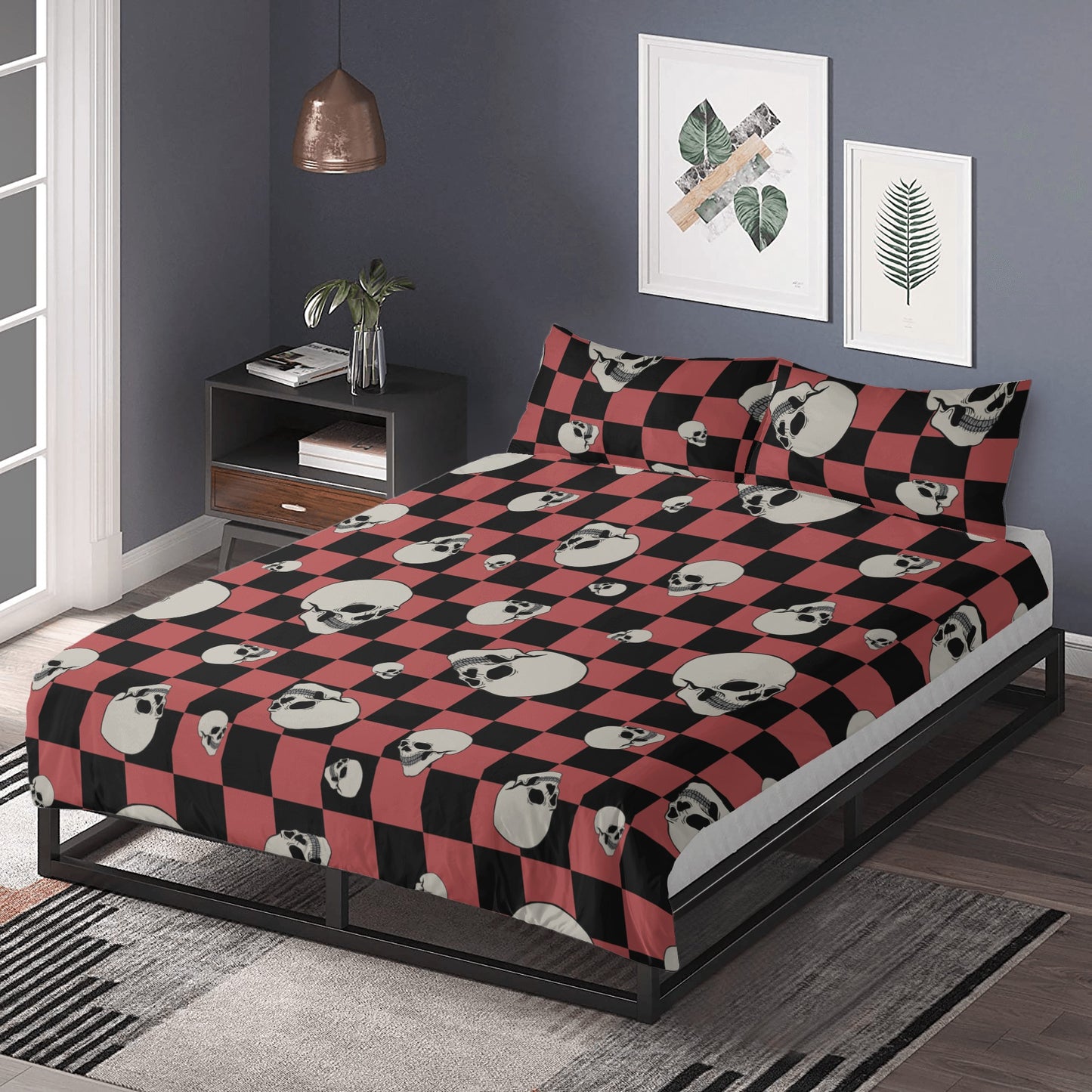 Checkers And Skull Head 3 Pcs Beddings