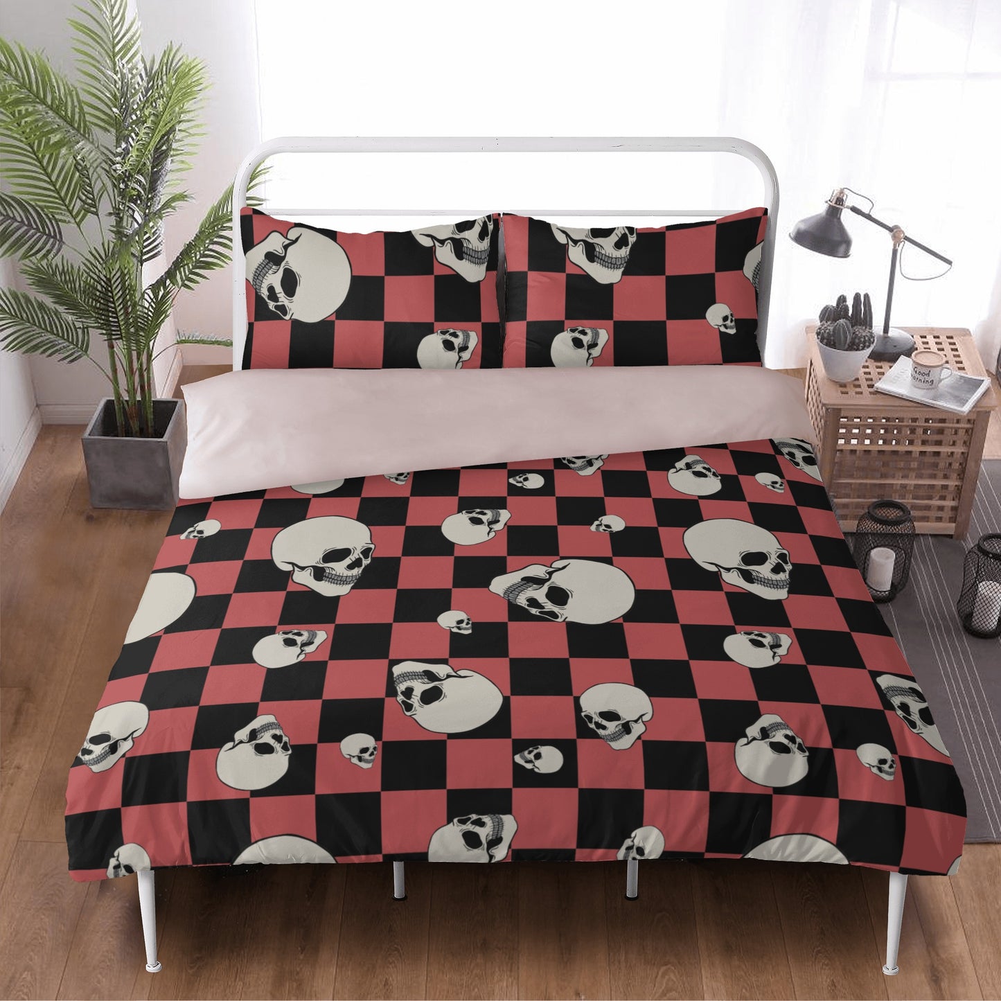 Checkers And Skull Head 3 Pcs Beddings