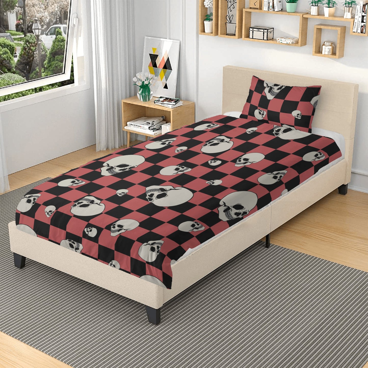 Checkers And Skull Head 3 Pcs Beddings