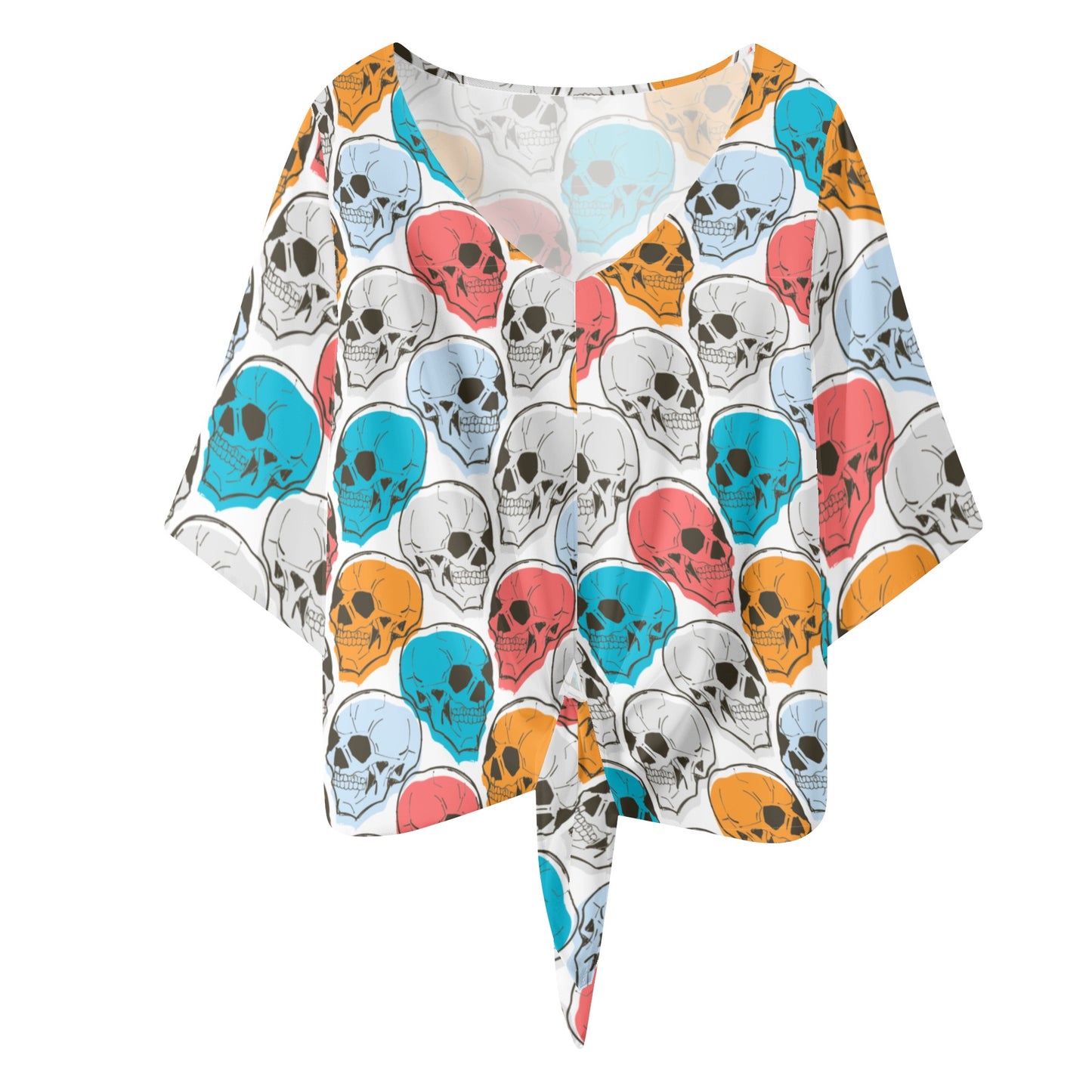 Colorful Skull Heads V-neck Streamers Blouse