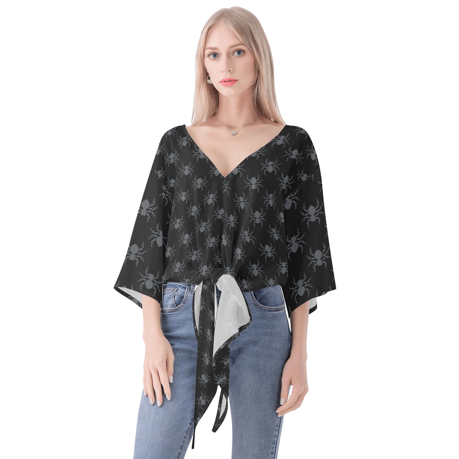 Gothic Spiders V-neck Streamers Blouse