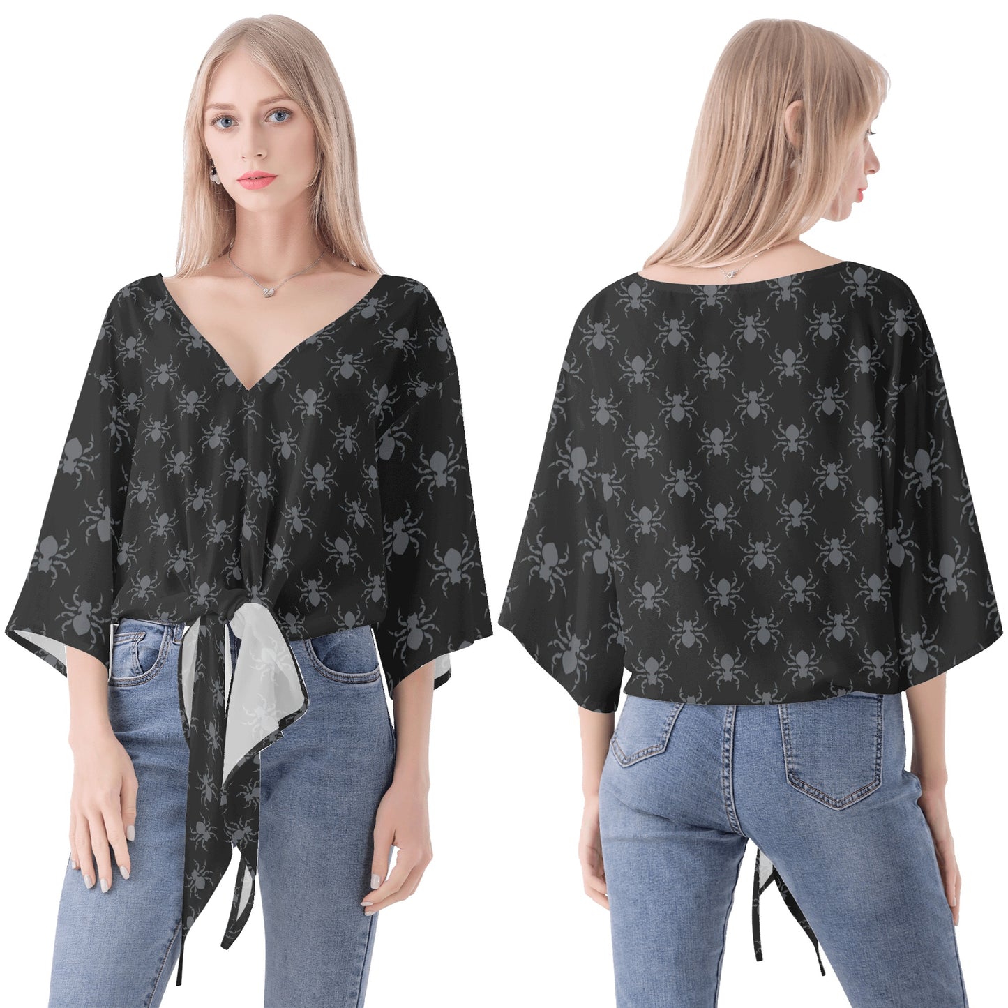 Gothic Spiders V-neck Streamers Blouse