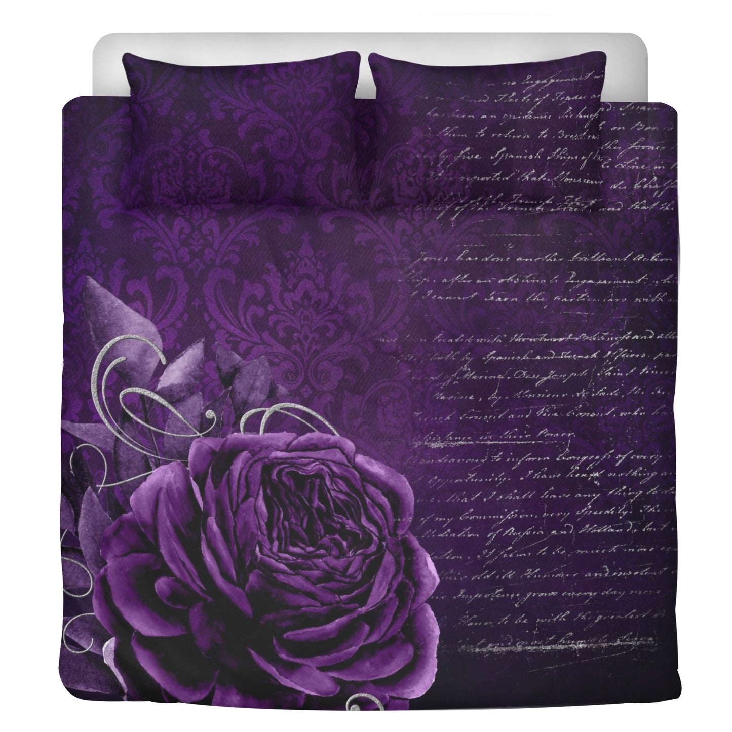 Vintage Gothic Purple Rose 3 Pcs Beddings