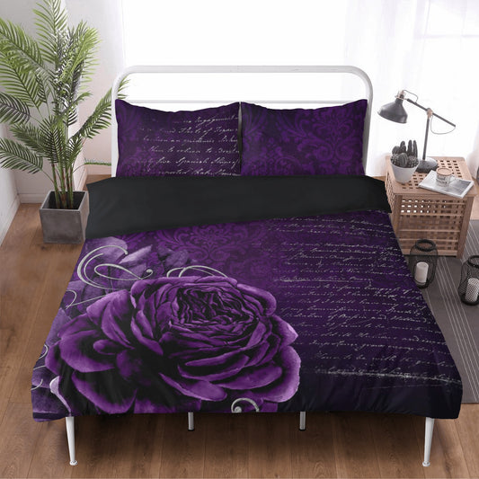 Vintage Gothic Purple Rose 3 Pcs Beddings