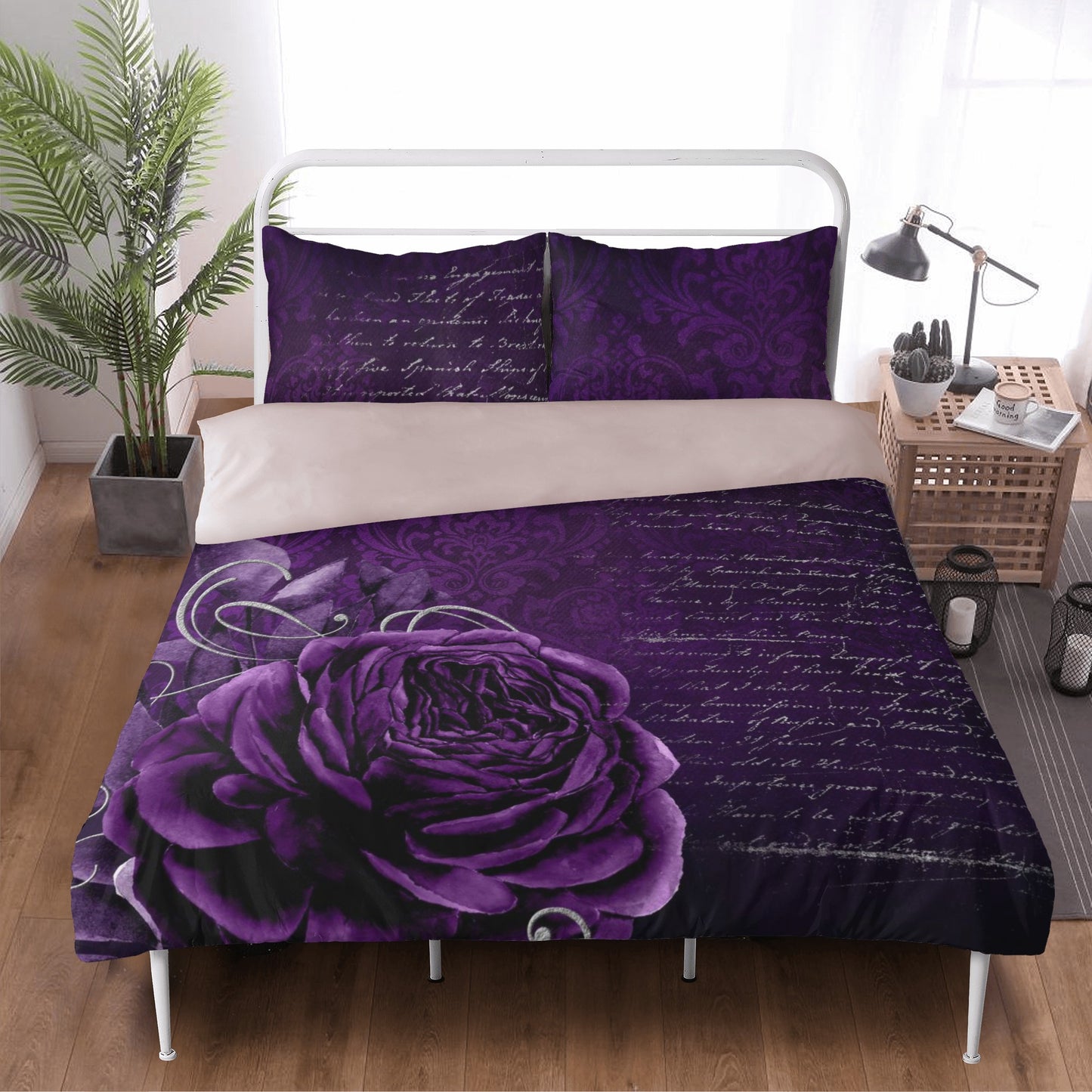 Vintage Gothic Purple Rose 3 Pcs Beddings