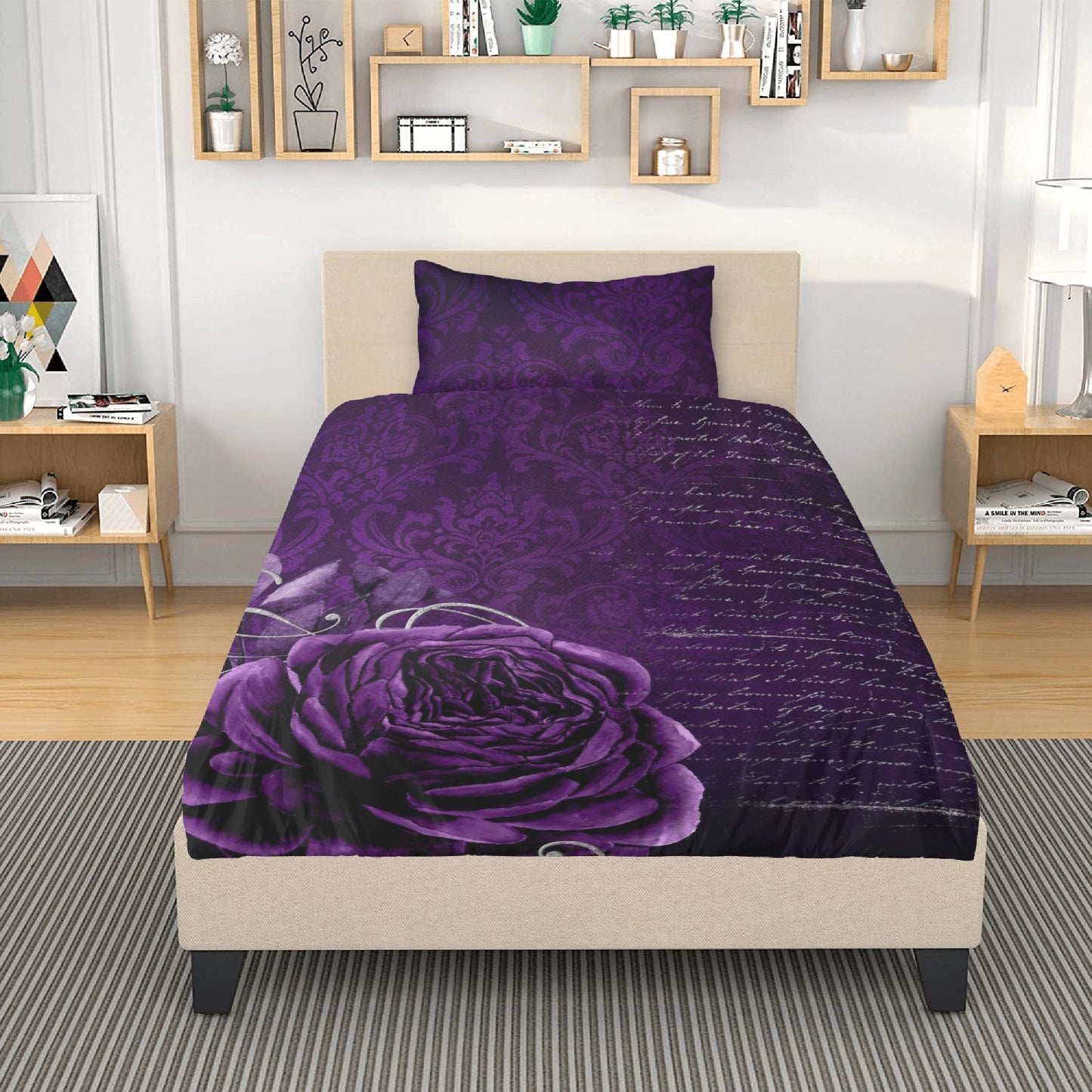 Vintage Gothic Purple Rose 3 Pcs Beddings