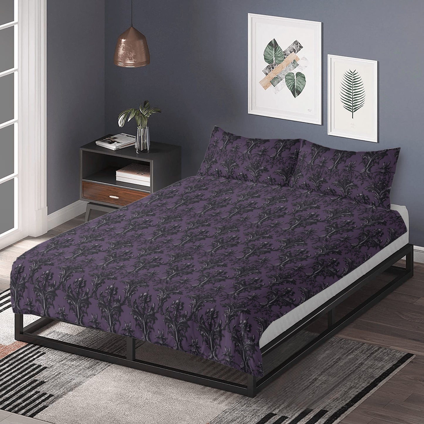 Gothic Purple And Black 3 Pcs Beddings