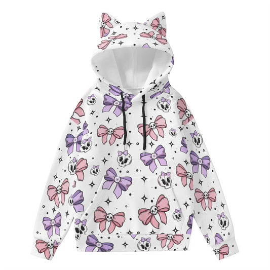 Cute Bows And Skulls Hoodie With Cat Ears