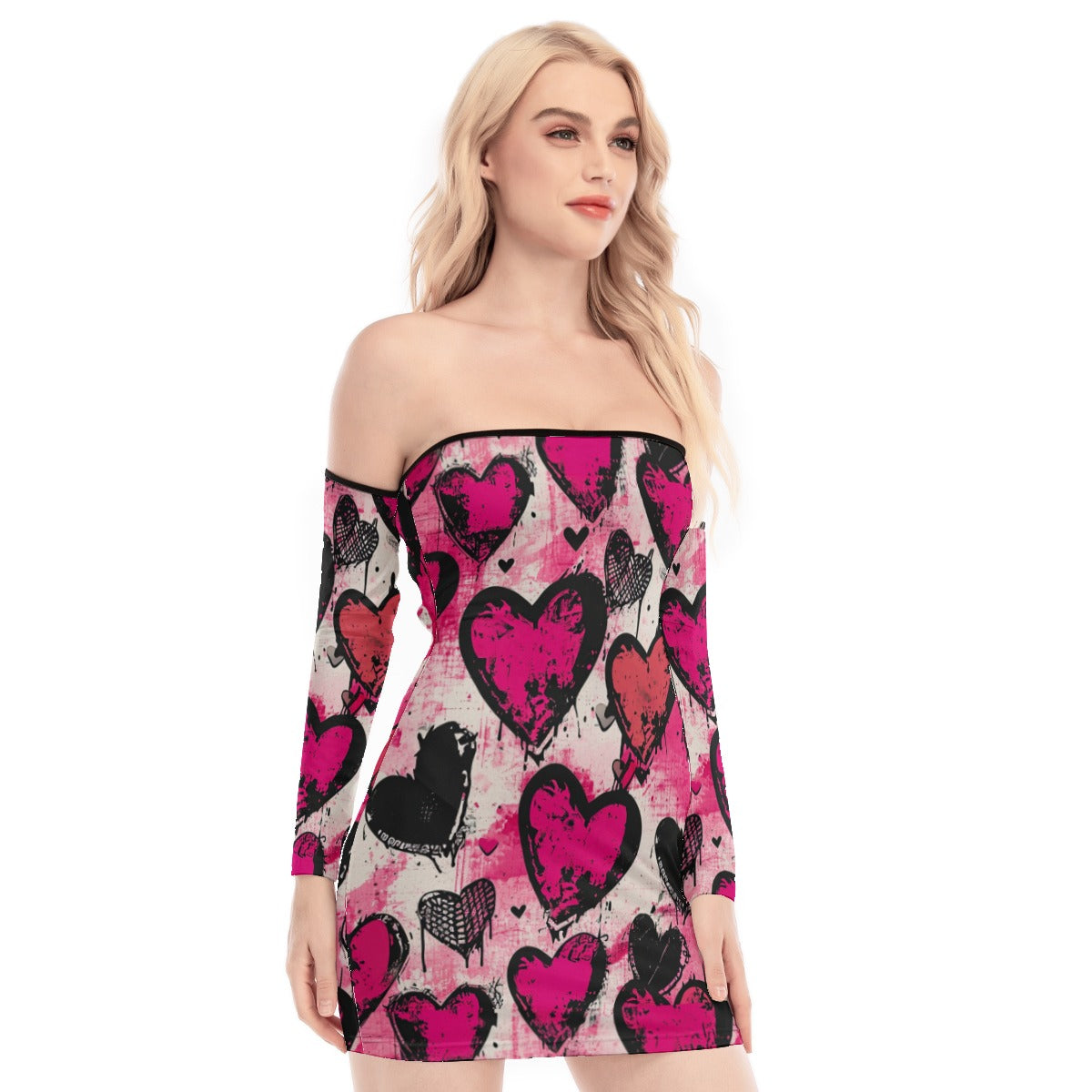 Gothic Hearts Off-shoulder Back Lace-up Dress