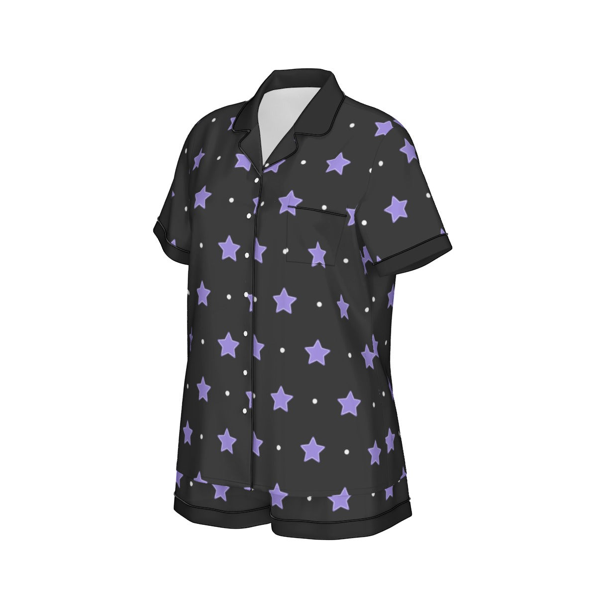 Purple Stars Women's Imitation Silk Pajama Set With Short Sleeve