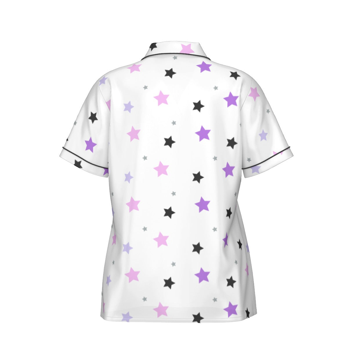 Purple, Pink And Black Stars Women's Imitation Silk Pajama Set With Short Sleeve