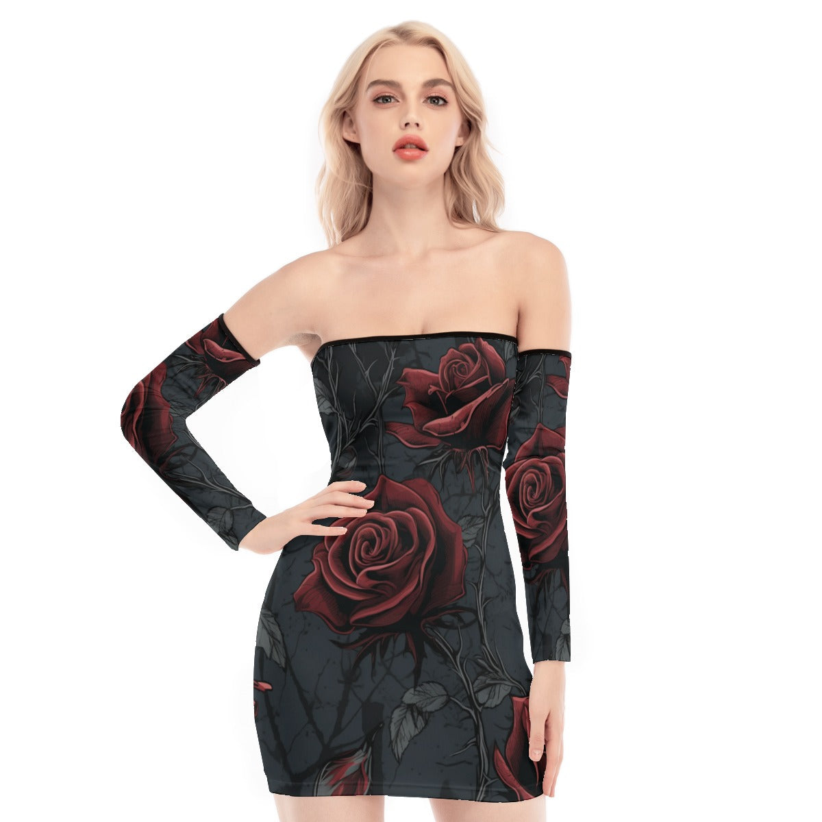 Gothic Roses Off-shoulder Back Lace-up Dress