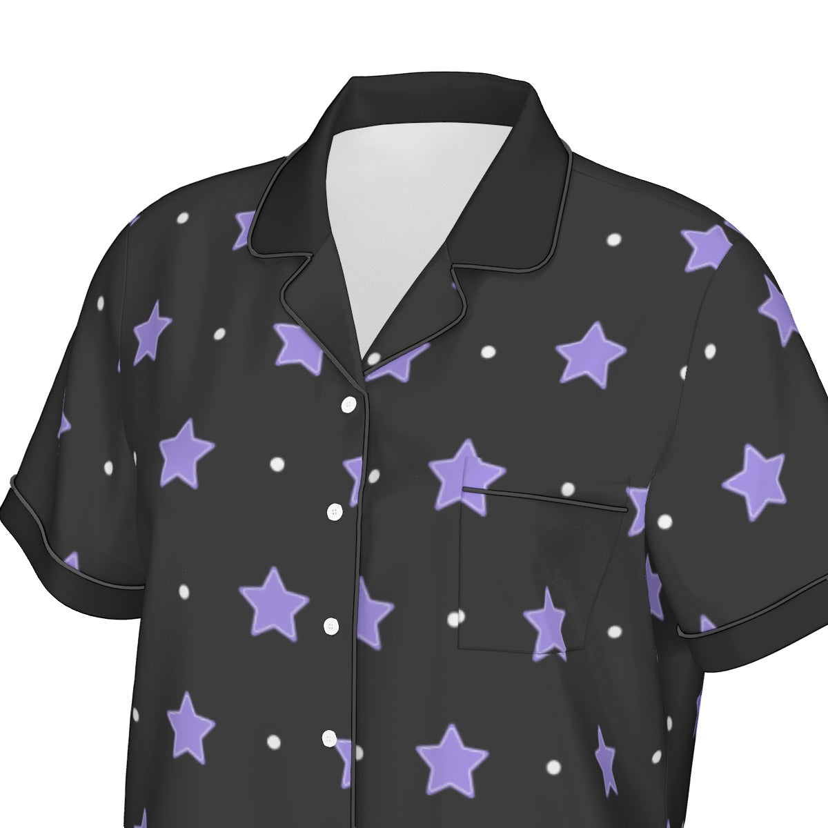 Purple Stars Women's Imitation Silk Pajama Set With Short Sleeve