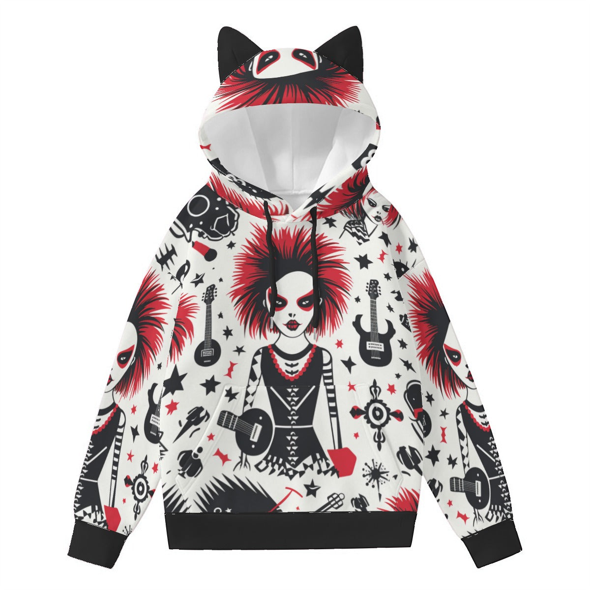 Punk Rock Girl Hoodie With Cat Ears