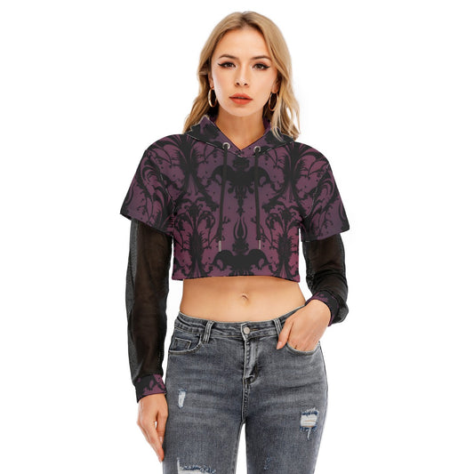 Gothic Purple Design Two-piece Mesh Sleeve Cropped Hoodie