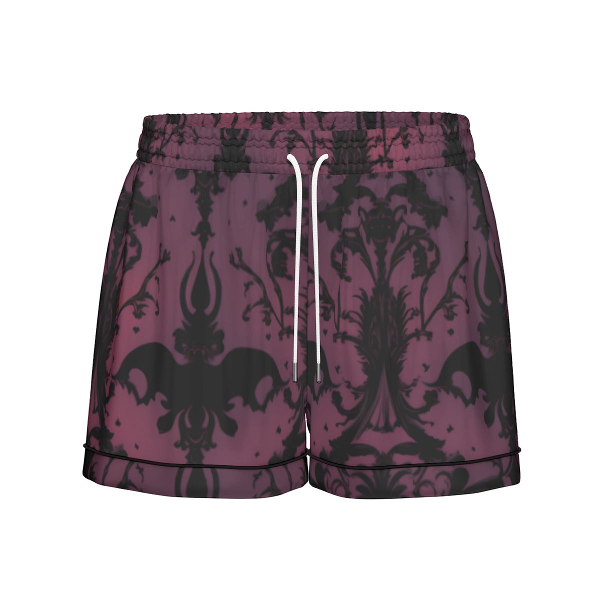 Gothic Purple Women's Imitation Silk Pajama Set With Short Sleeve