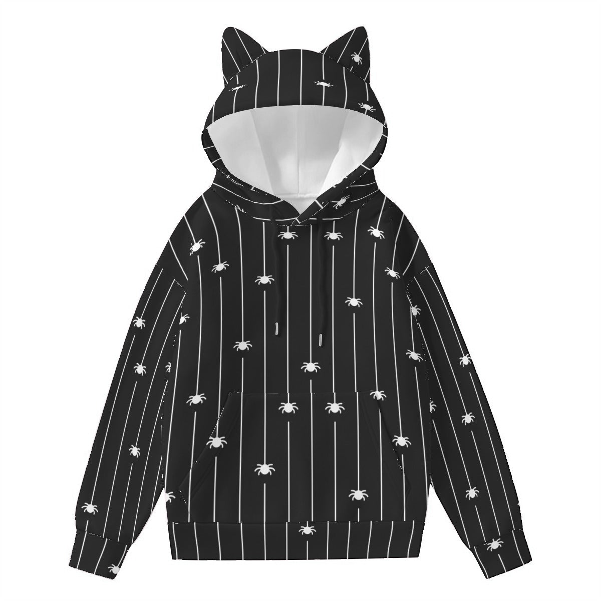 Spiders And Lines Hoodie With Cat Ears