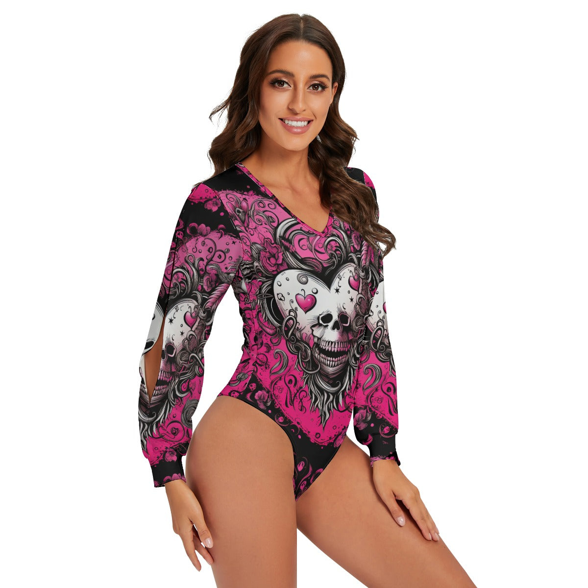 Wicked Smiling Heart Round Neck Long Sleeve Bodysuit