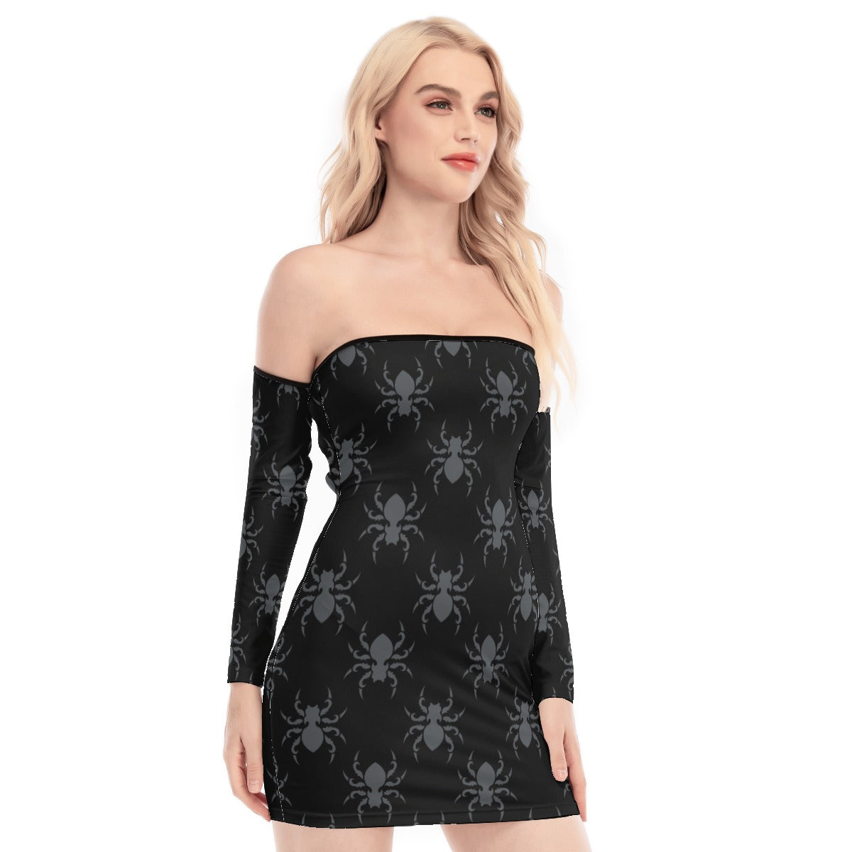 Gothic Spiders Off-shoulder Back Lace-up Dress