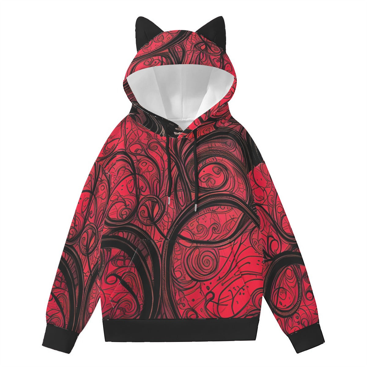 Black Vines On Red Hoodie With Cat Ears