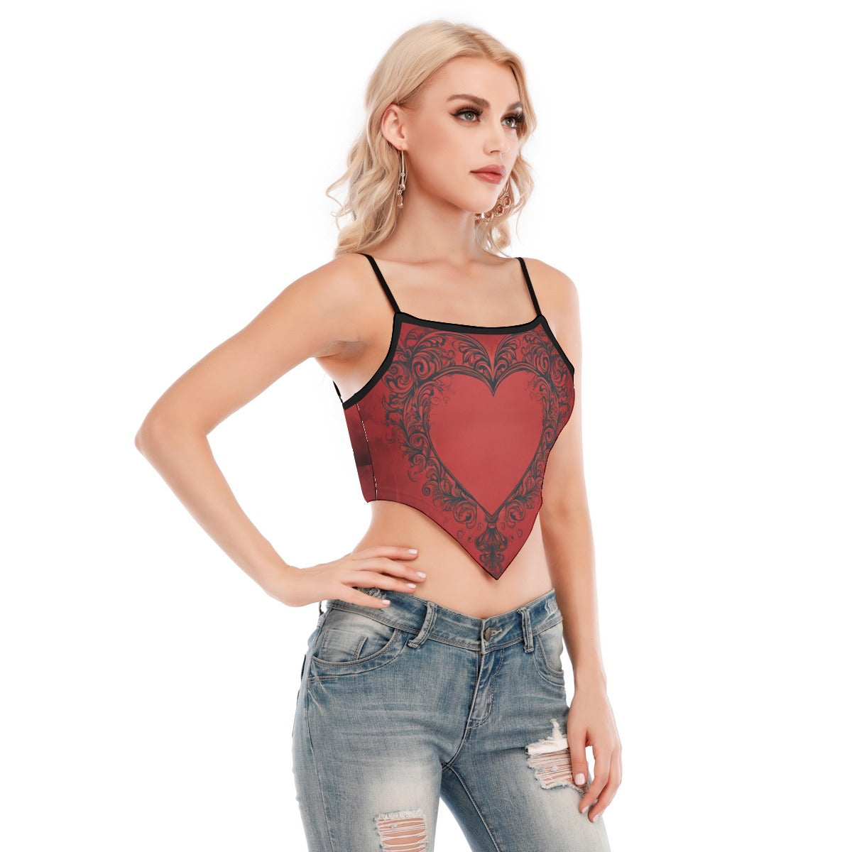 Gothic Heart On Red Cami Tube Top