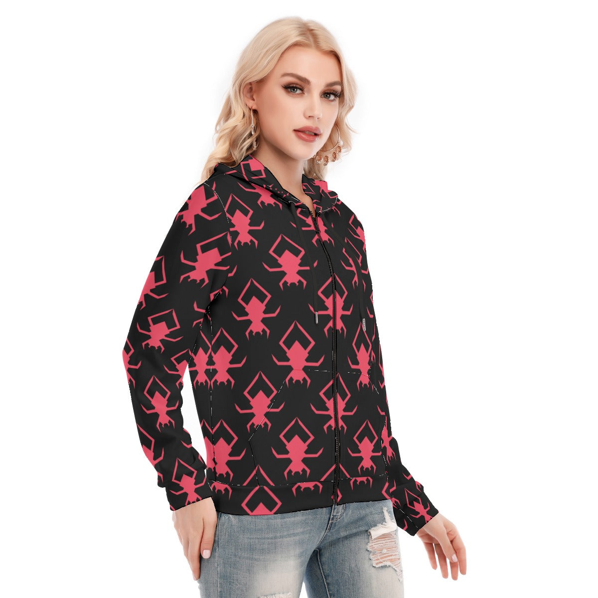 Gothic Pink Spiders Zipper Hoodie