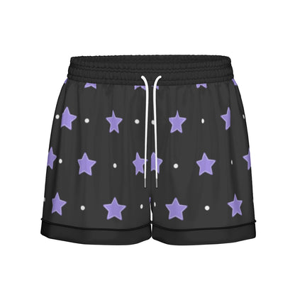 Purple Stars Women's Imitation Silk Pajama Set With Short Sleeve