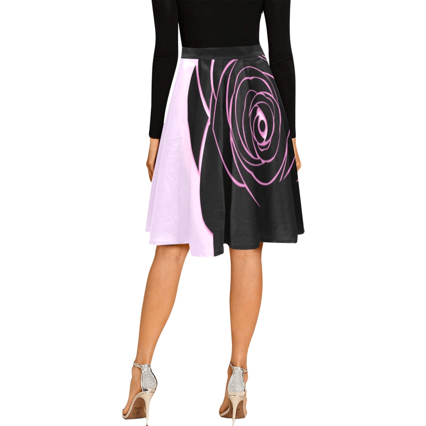 Black Rose Pleated Midi Skirt