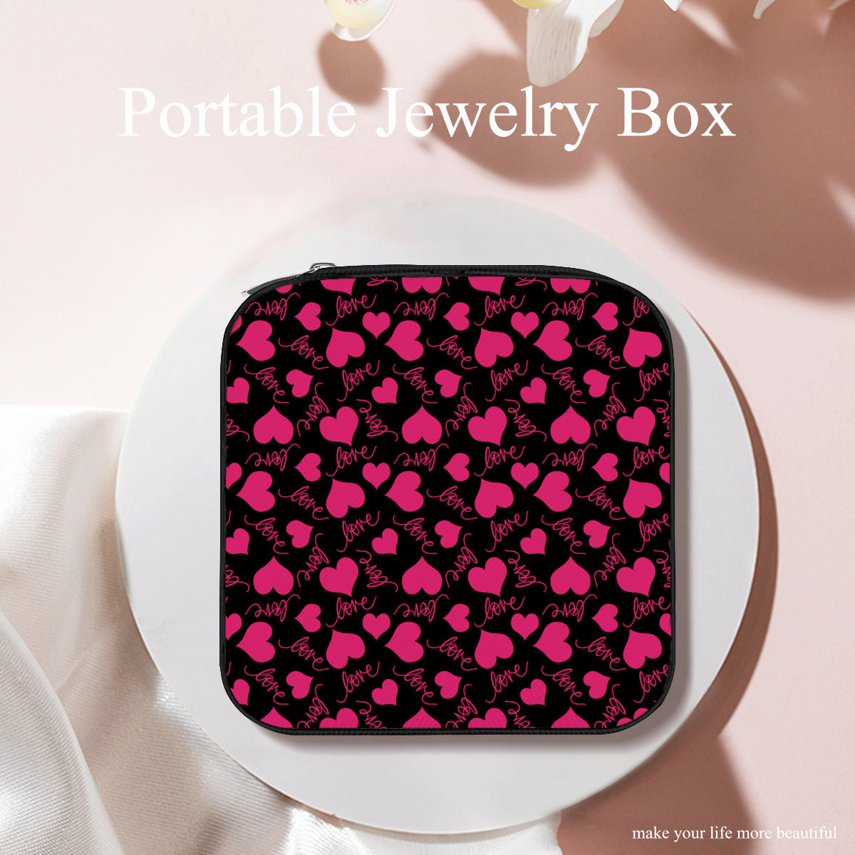 Pink Hearts Travel Jewelry Box