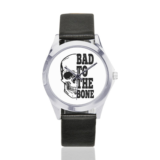 Bad To The Bone Silver-Tone Round Leather Watch