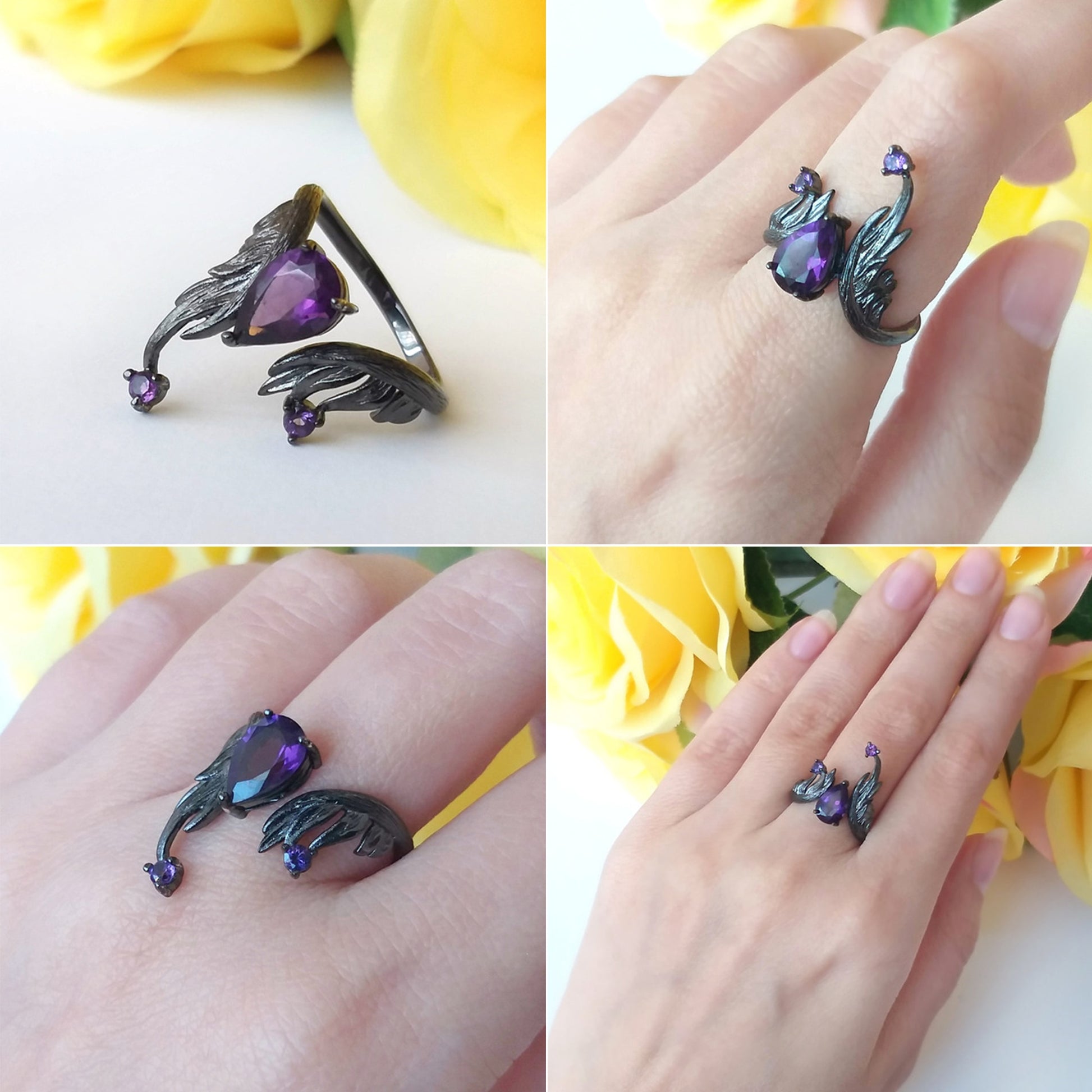 Dark Angel Wings Ring on a hand