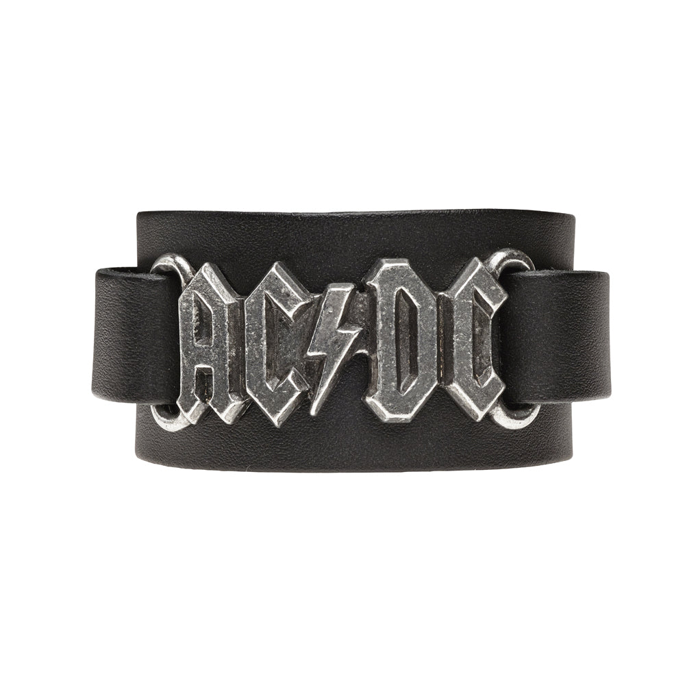 AC/DC Logo Leather Bracelet front