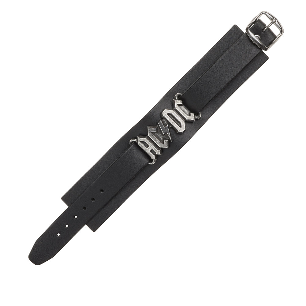 AC/DC Logo Leather Bracelet open