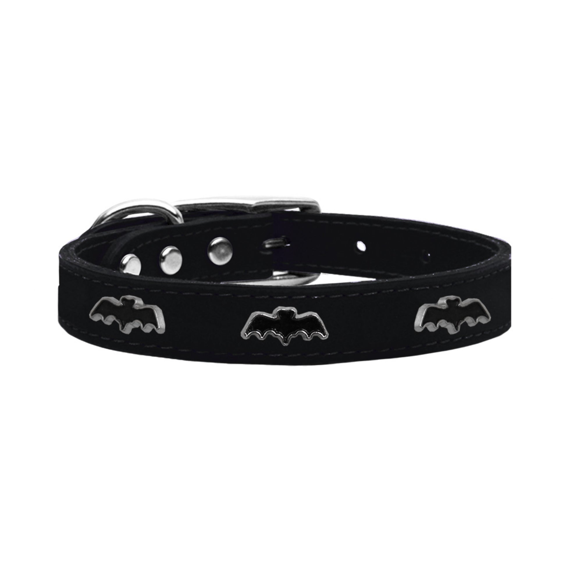 Bat Widget Genuine Leather Dog Collar Black