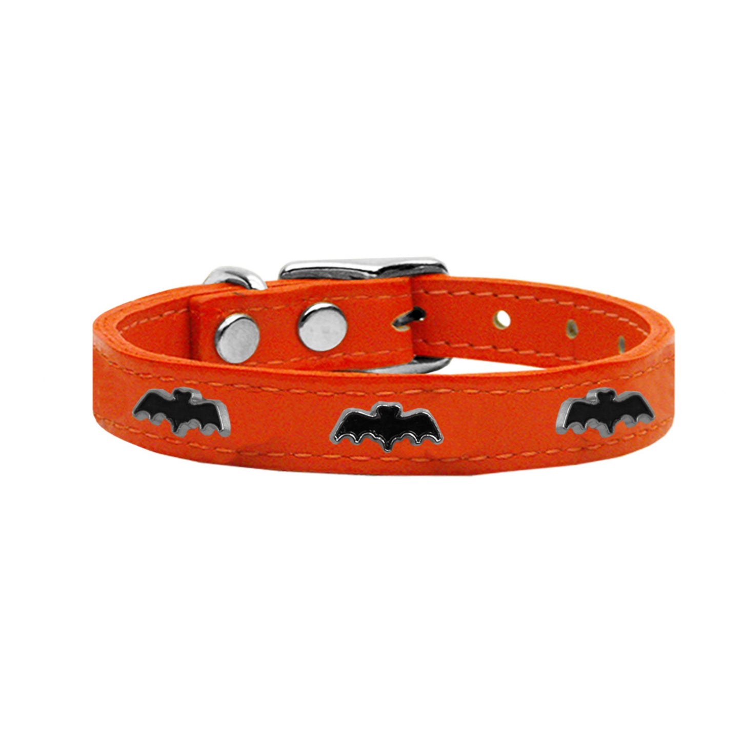 Bat Widget Genuine Leather Dog Collar Orange