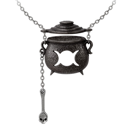 Black Cauldron And Skull Spoon Necklace