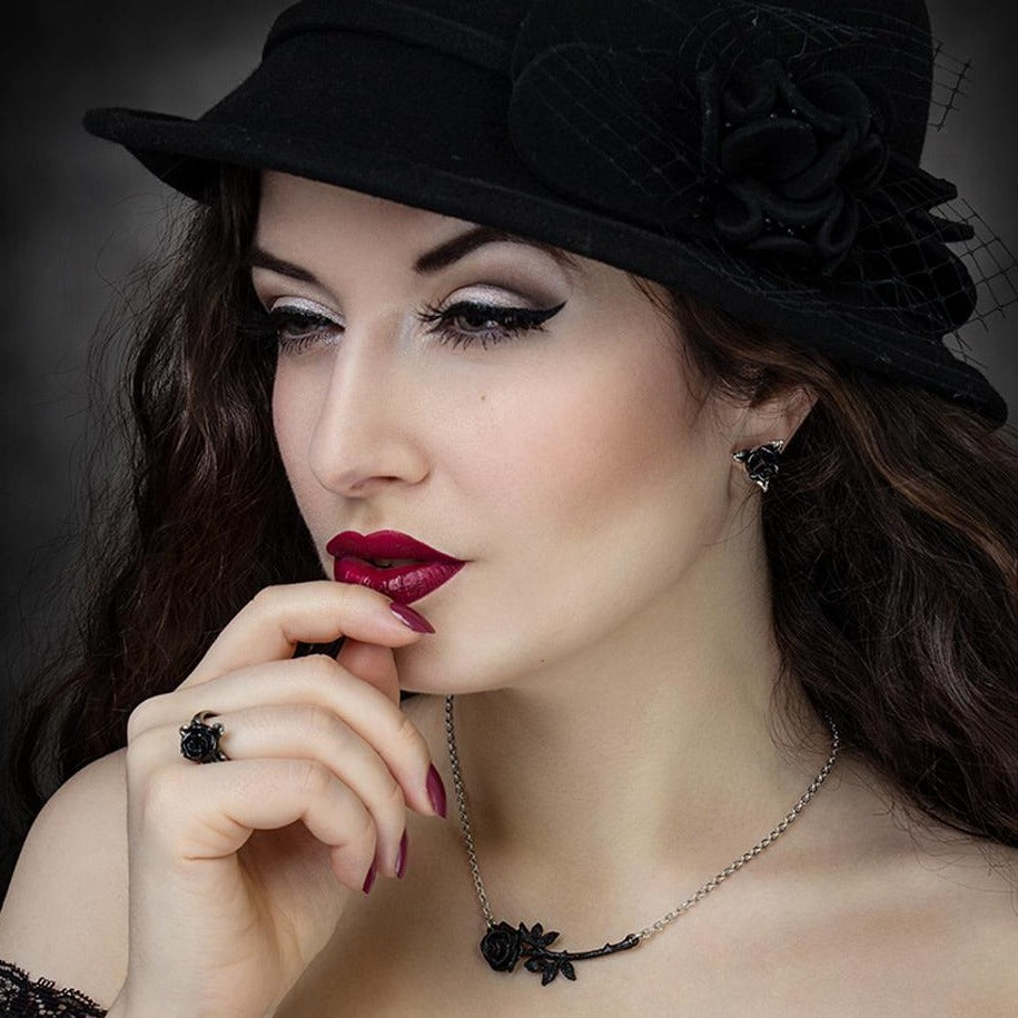 Black Rose Necklace on a women